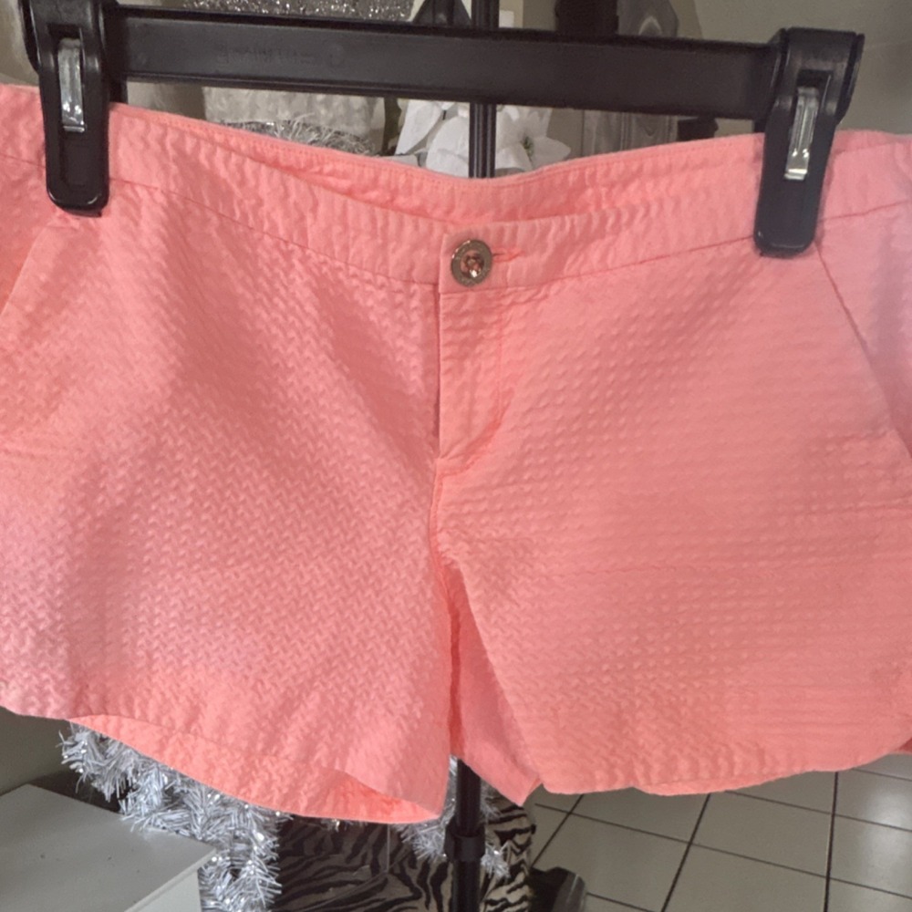 Lilly Pulitzer Girls Pink Cotton Seersucker Bermuda Shorts Size 4 Preppy Summer
